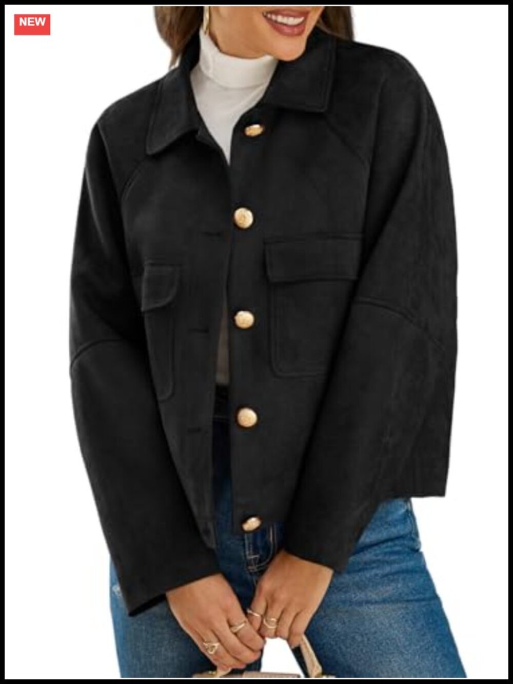 Faux Suede Cropped Button Down Shacket Lightweight Oversized Jacket